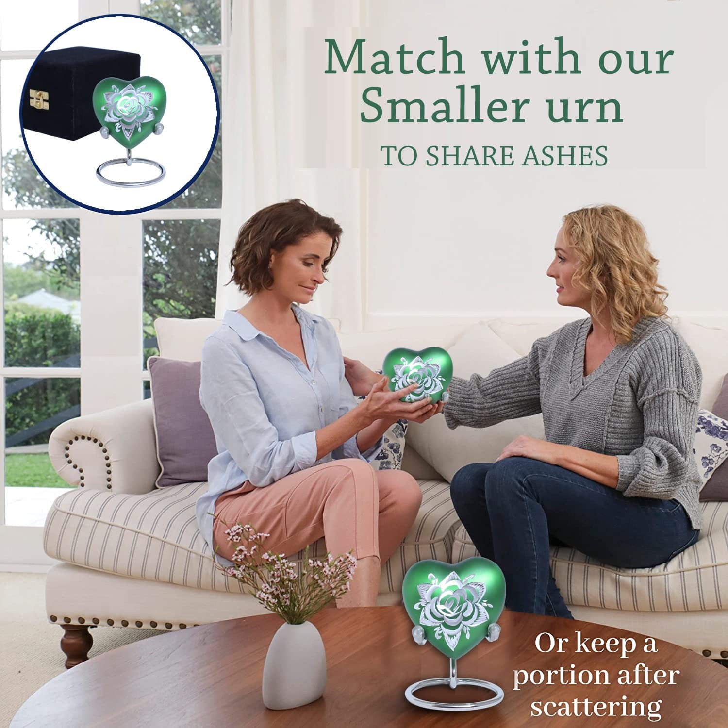 Rose Heart Keepsake Urn for Human Ashes Floral Mini Memorial Urn with Stand &…