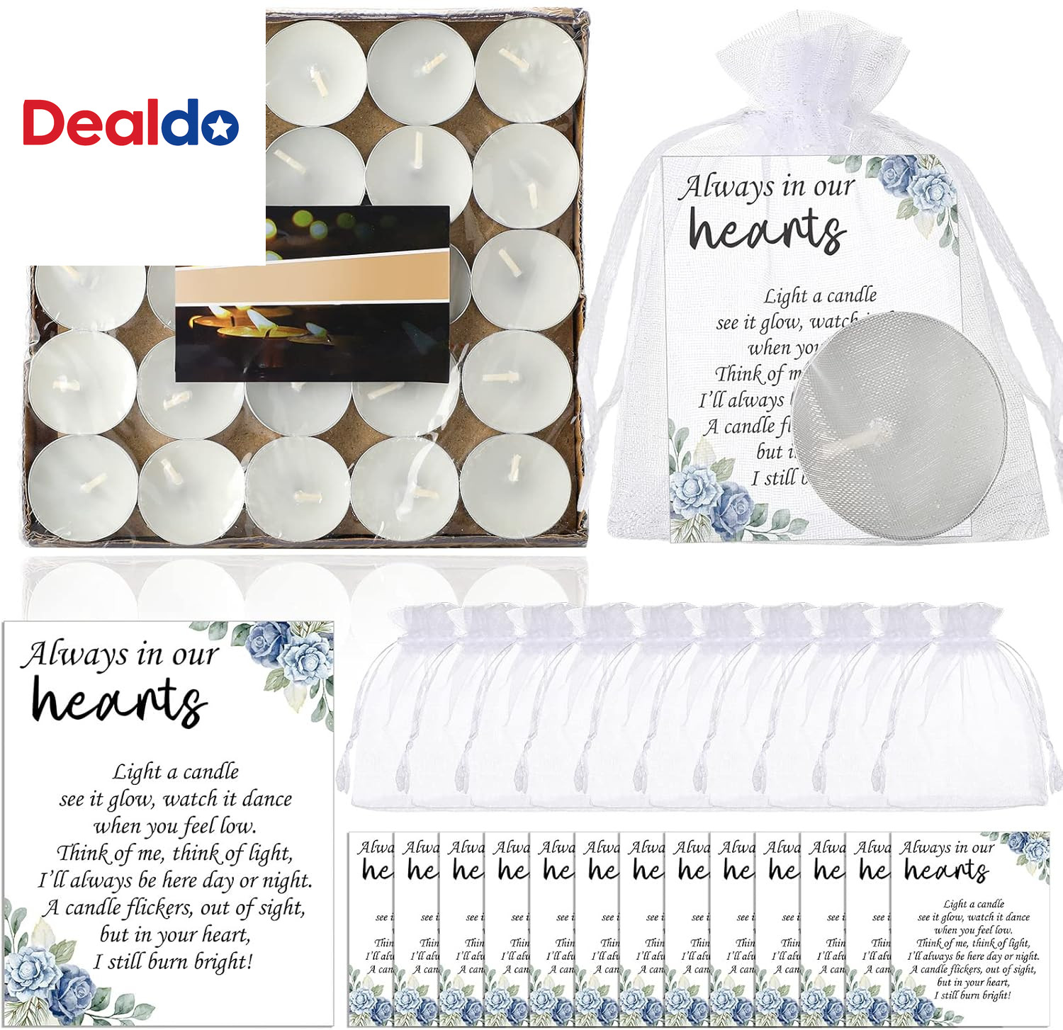 50 Set Funeral Party Favors Memorial White Candles Unscented Funeral Gifts Teali