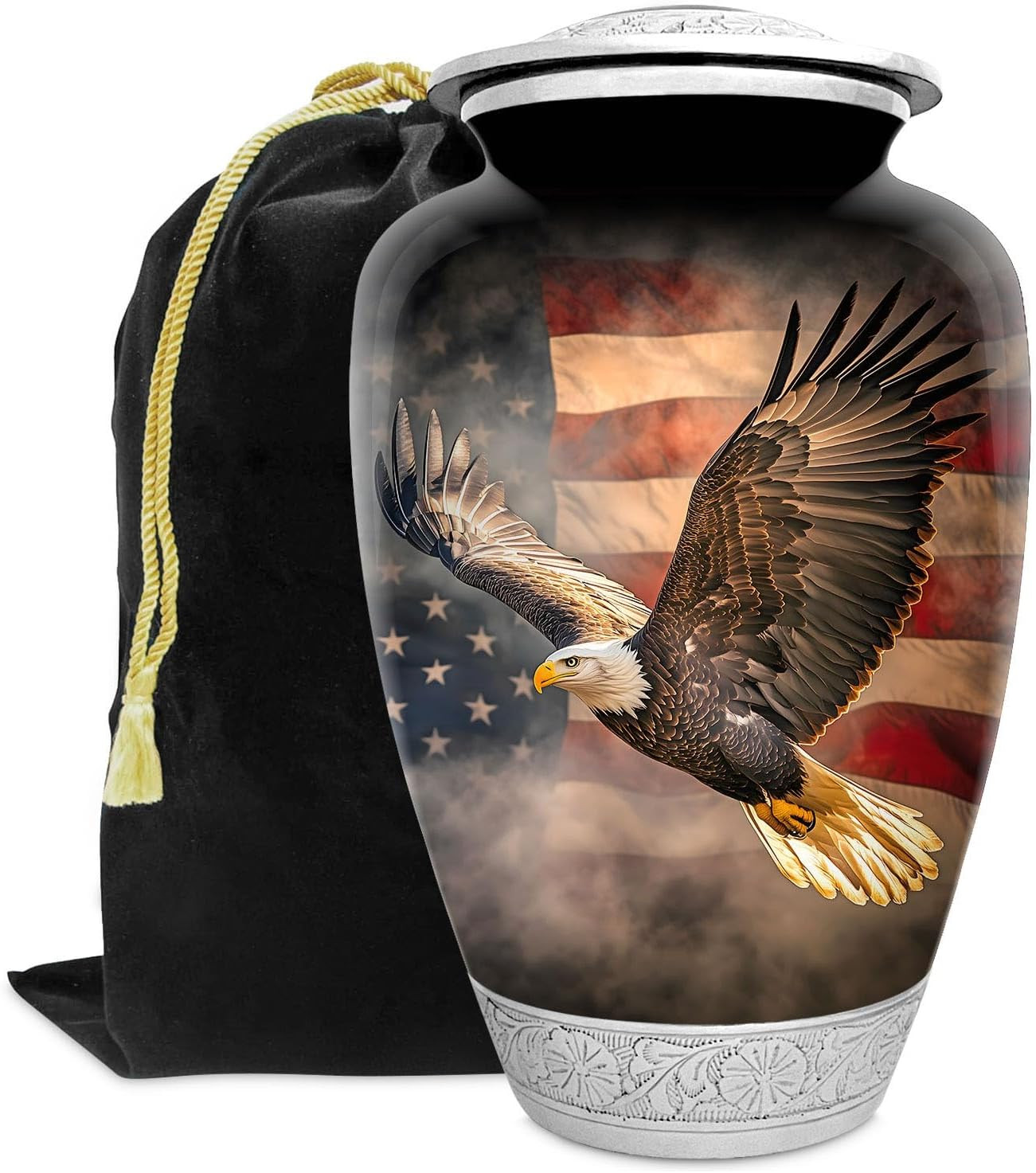 Patriotic Eagle Urn with US Flag | Handcrafted Memorial for Ashes