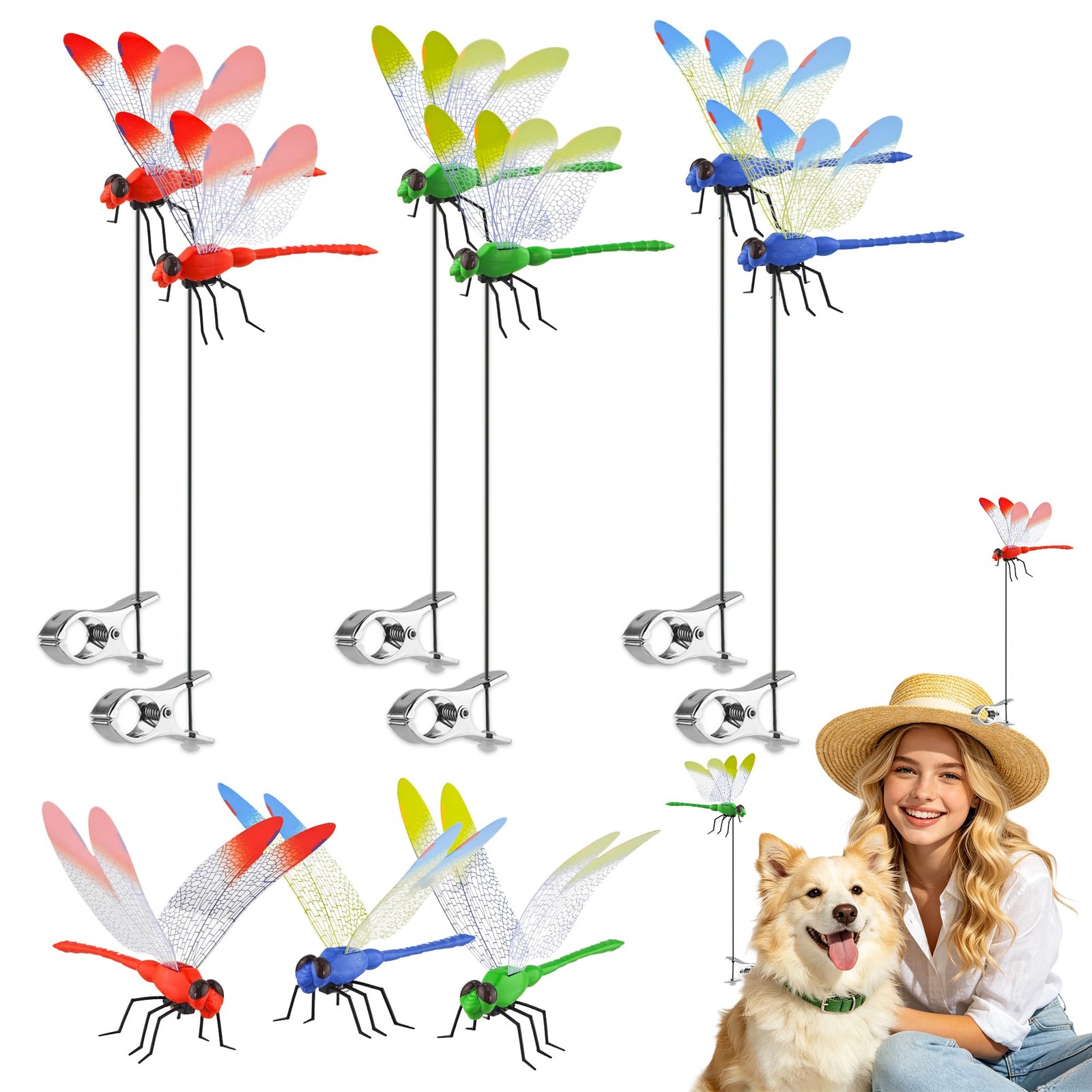 Dropower 6 PCS 3D Realistic Dragonfly Garden Stakes Decor, Colorful Artificia…