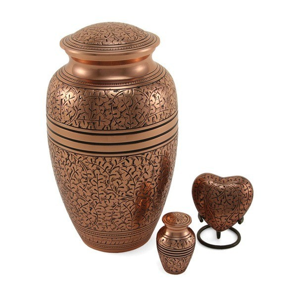 New, Solid Brass Copper Oak Large Funeral Cremation Urn, 195 Cubic Inches