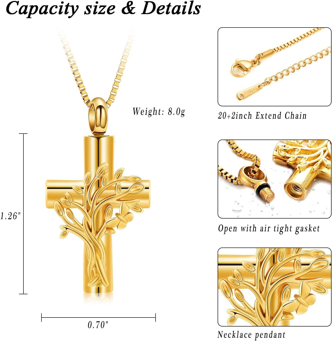 Tree of Life Cross Cremation Jewelry for Ashes Human Pet Memorial Ashes Necklace