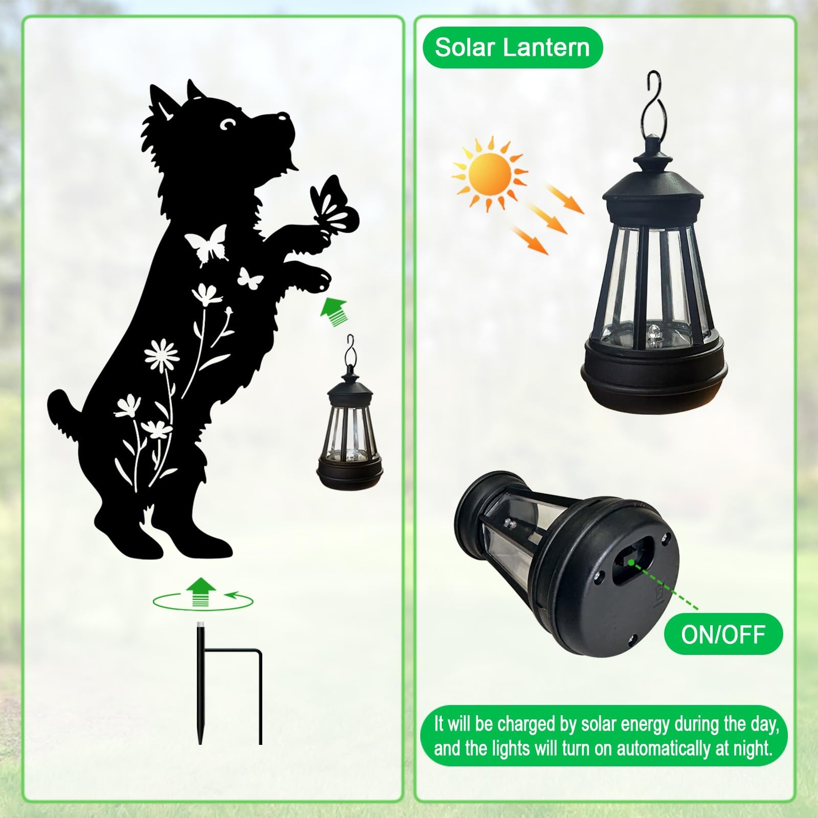 Solar Lights Outdoor Pathway,2 Pack Metal Yorkie Decor with Solar Lantern Gar…
