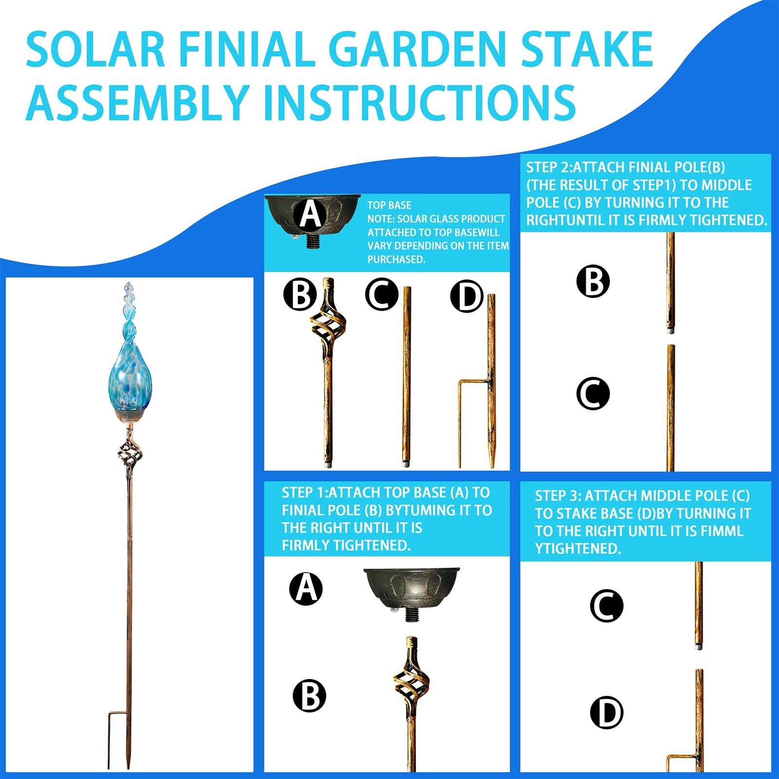 Solar Garden Lights Outdoor, Decorative Flame Garden Stakes, Hand Blown Glass…