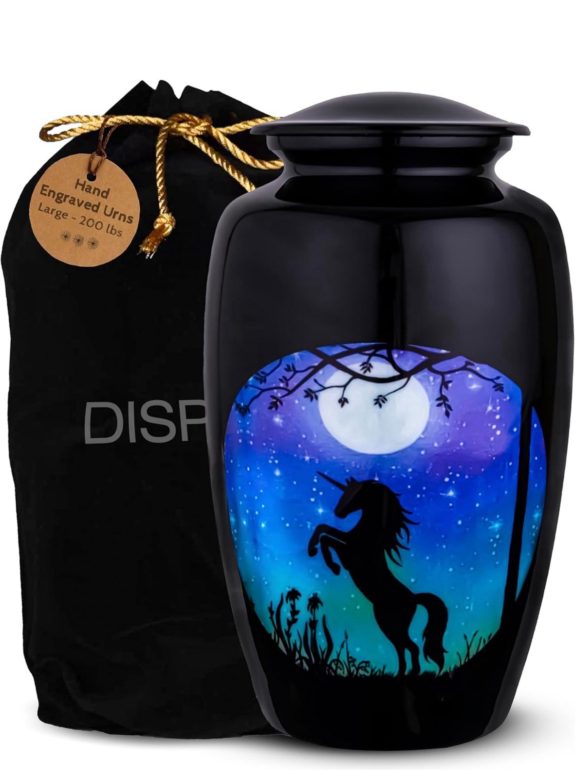 Large Black Unicorn Under The Moonlight Sky Cremation Urn For Ashes