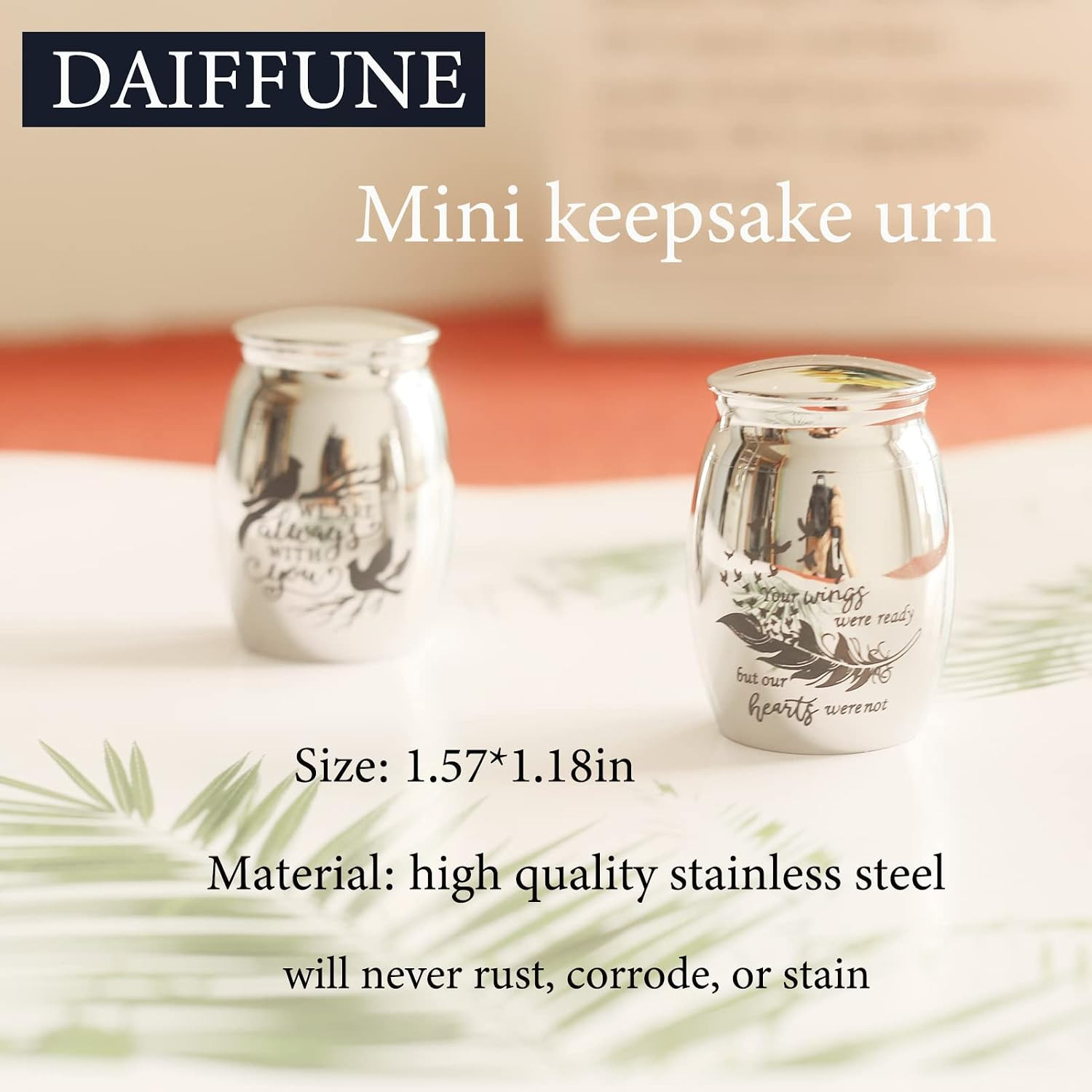 Small Keepsake Urns for Ashes – Set of 2，Stainless Steel Mini Urn Set, Cremation