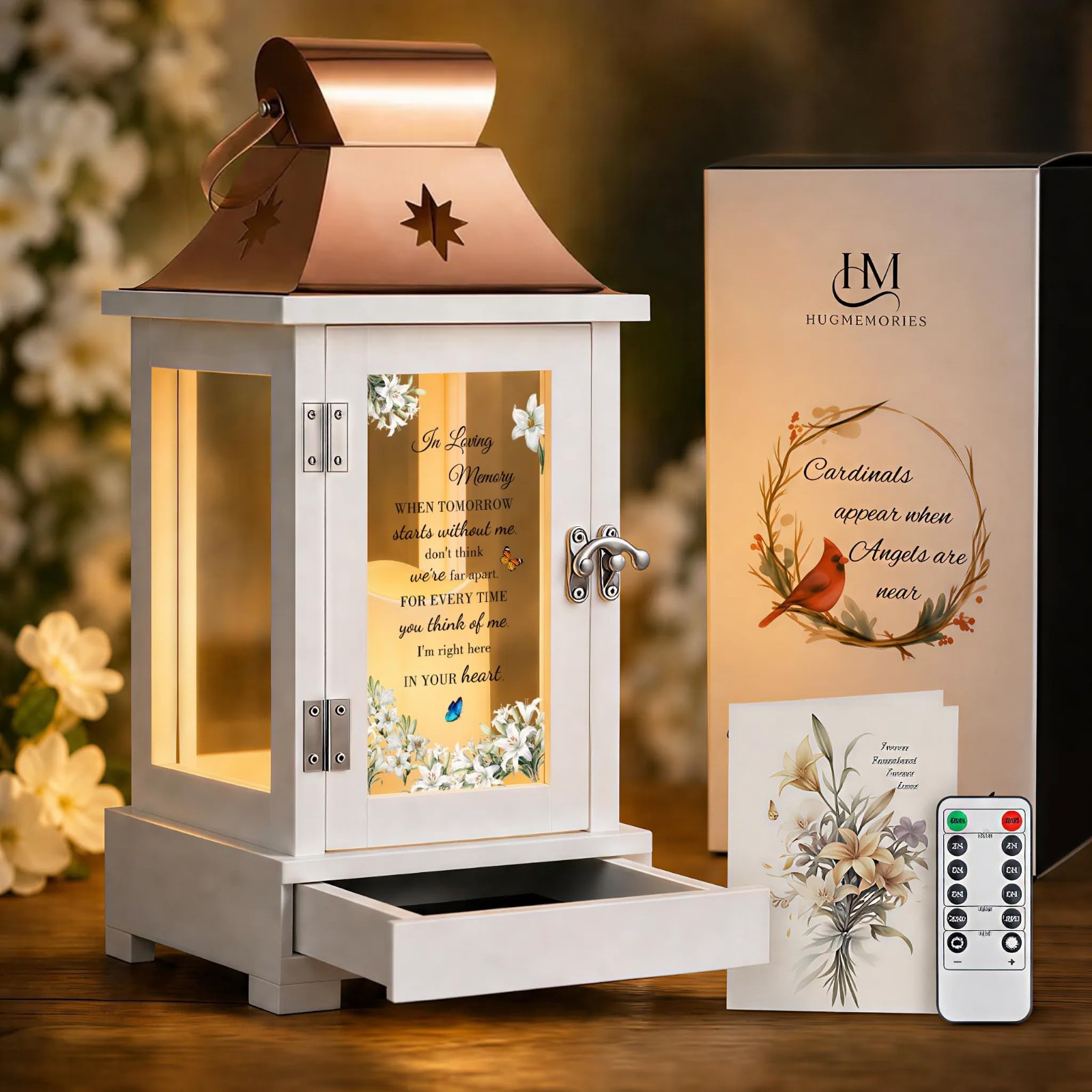 Memorial Lantern with Keepsake Drawer – Sympathy Gifts for Loss of Loved One