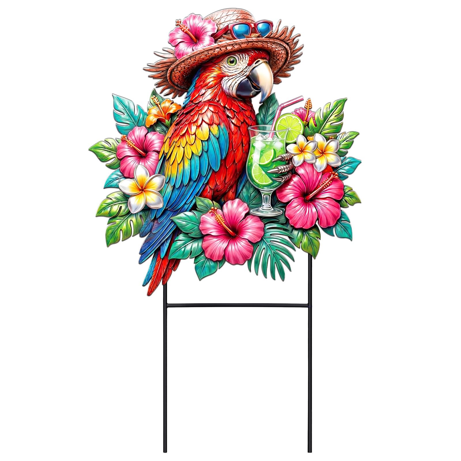 Tropical Parrot Metal Garden Stakes – 25″ Outdoor Decor for Yard & Patio