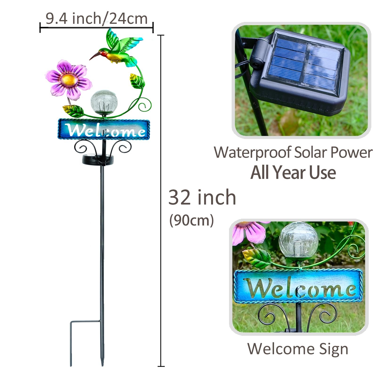 Hummingbird Garden Decorations for Outside, Solar Waterproof Stake Lights wit…