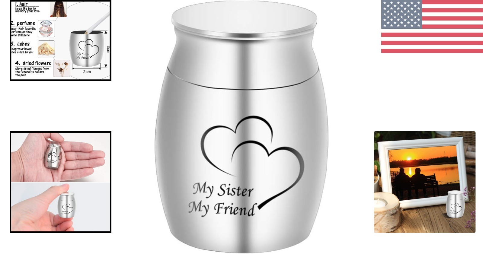 Memorial Mini Urn for Ashes – Handcrafted ‘My Sister’ Tribute, 1.6 Inch Size