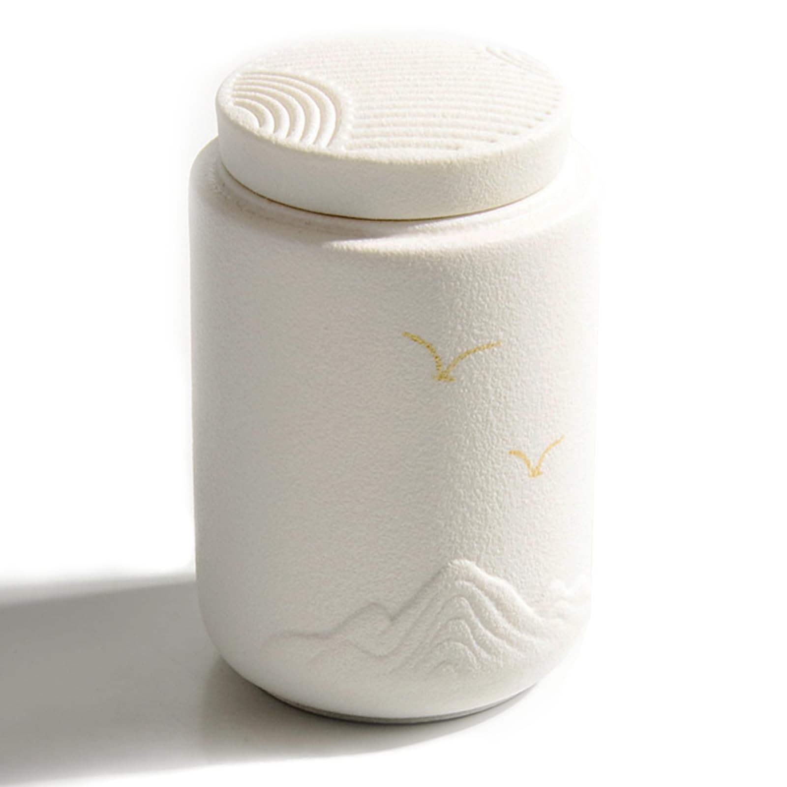 Small Ceramic Urns for Human Ashes 4″ Tall X 2.6″ Wide – Engraved Bird Design