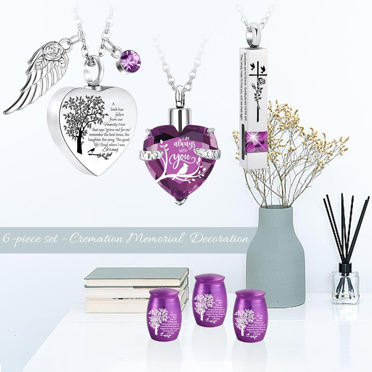 Cremation Urn Necklace for Ashes Set of 6- Small Cremation Urns for Human/Pet Ke