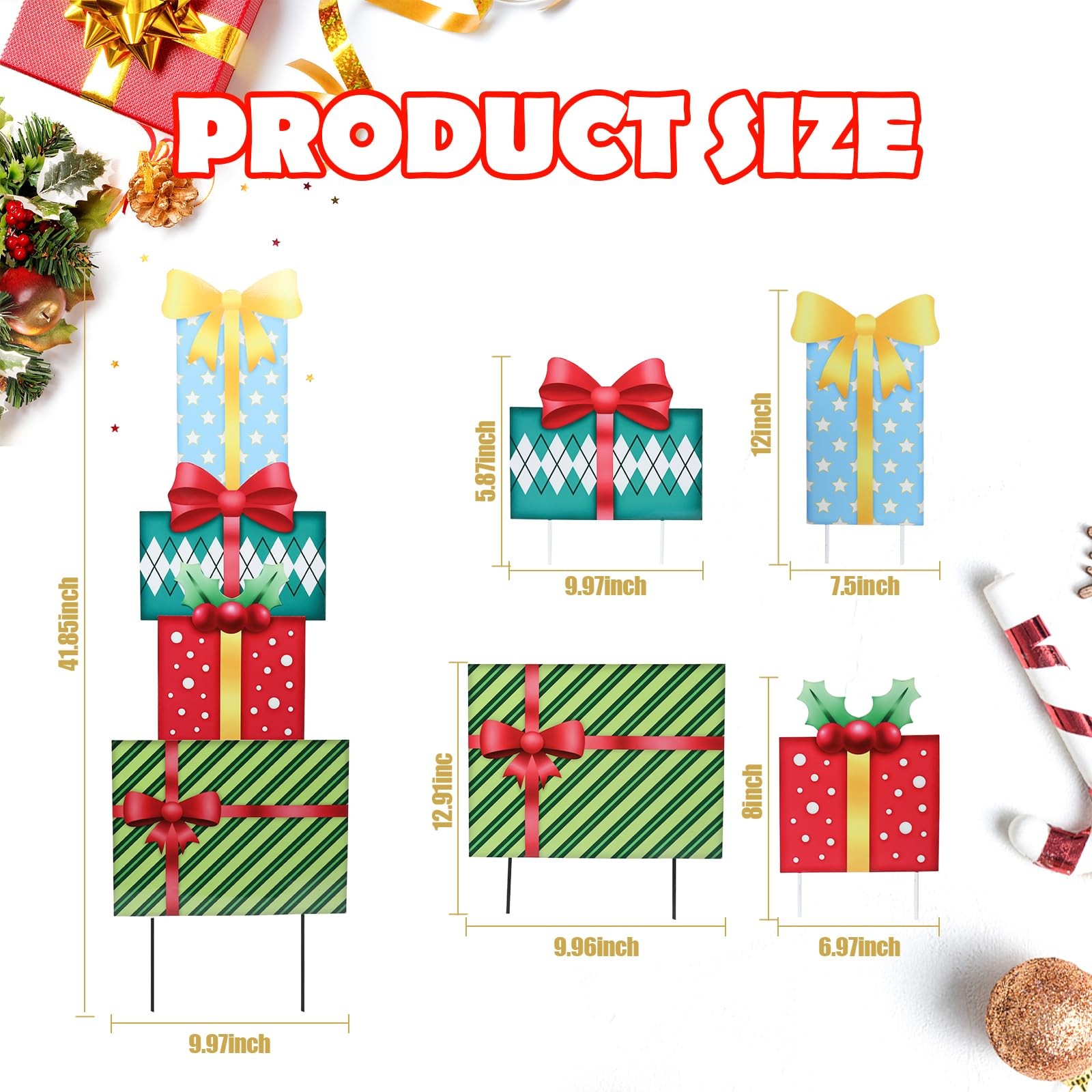 WONDER GARDEN Christmas Yard Signs Metal Gift Boxes Yard Stakes Christmas
