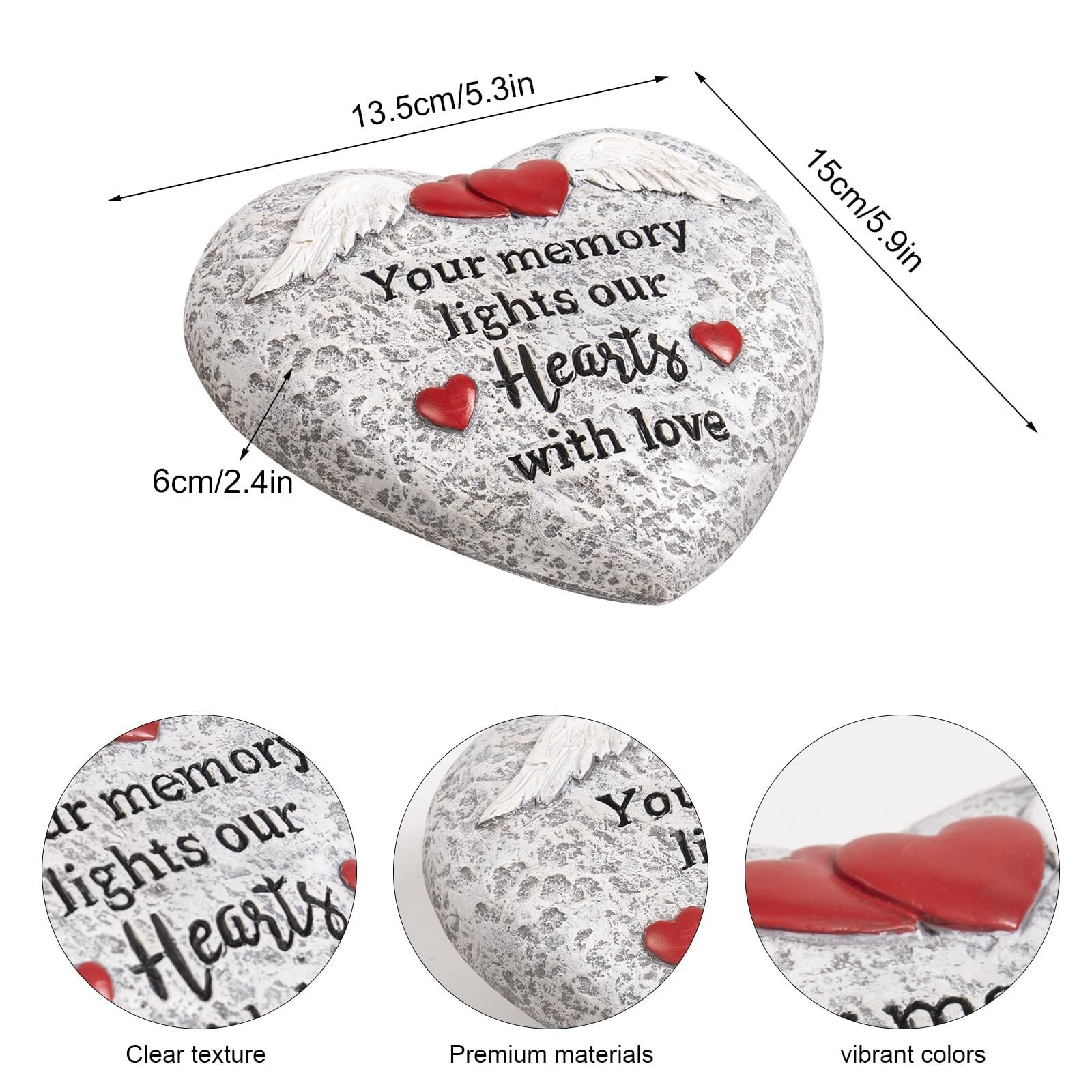 Memorial Garden Stones, Heart Resin Gravesite Angel Wings Garden Stone in Mem…