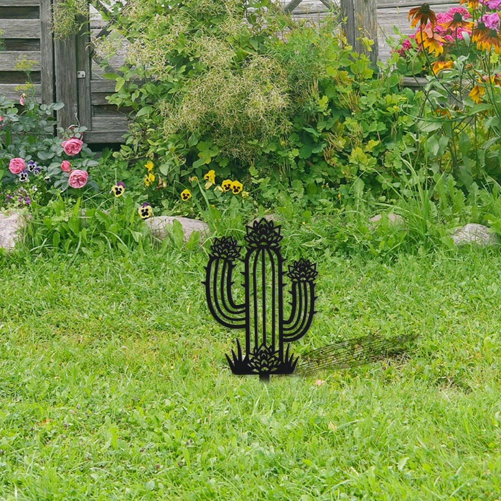 Cactus Metal Decorative Garden Stakes, Tropical Plant Silhouette Metal Outdoo…