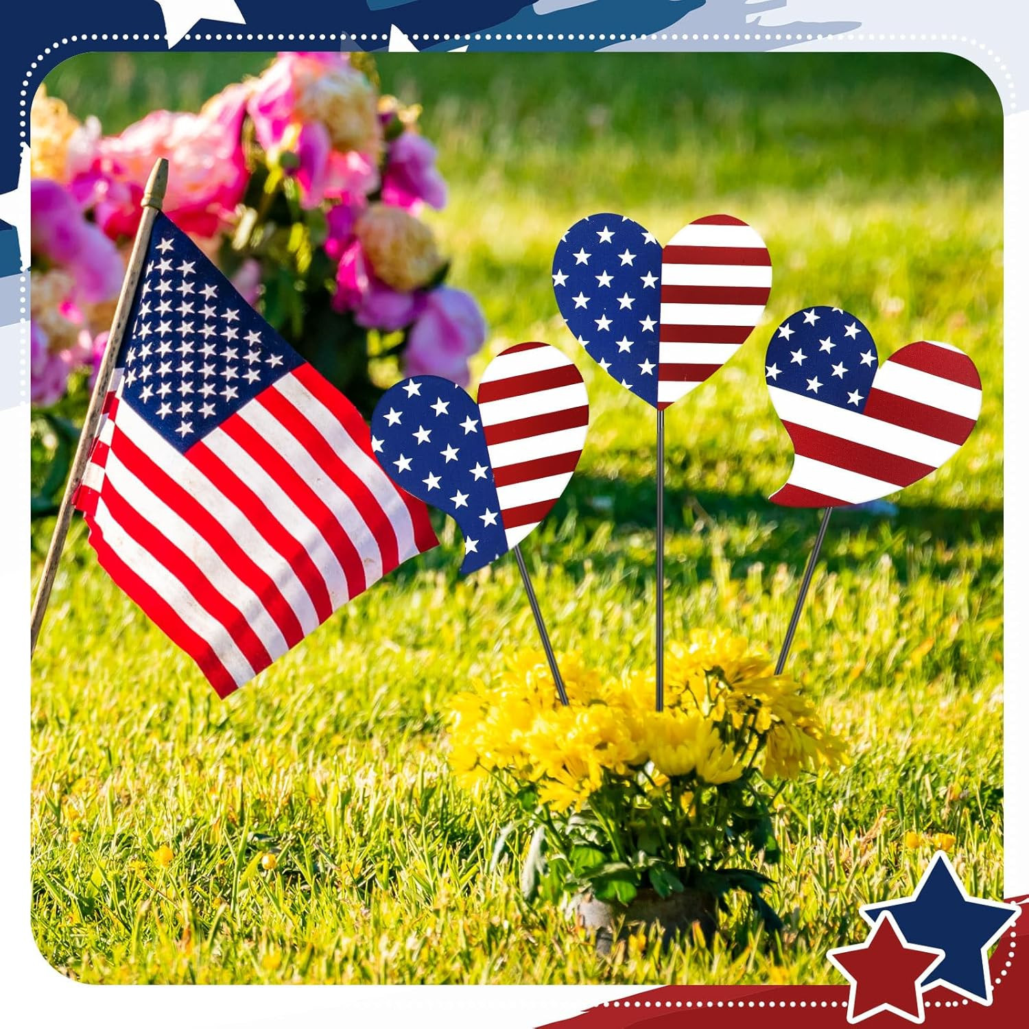 6 Pcs 12″ H Patriotic Yard Decor 4Th of July Outdoor Decor Red White Blue Heart