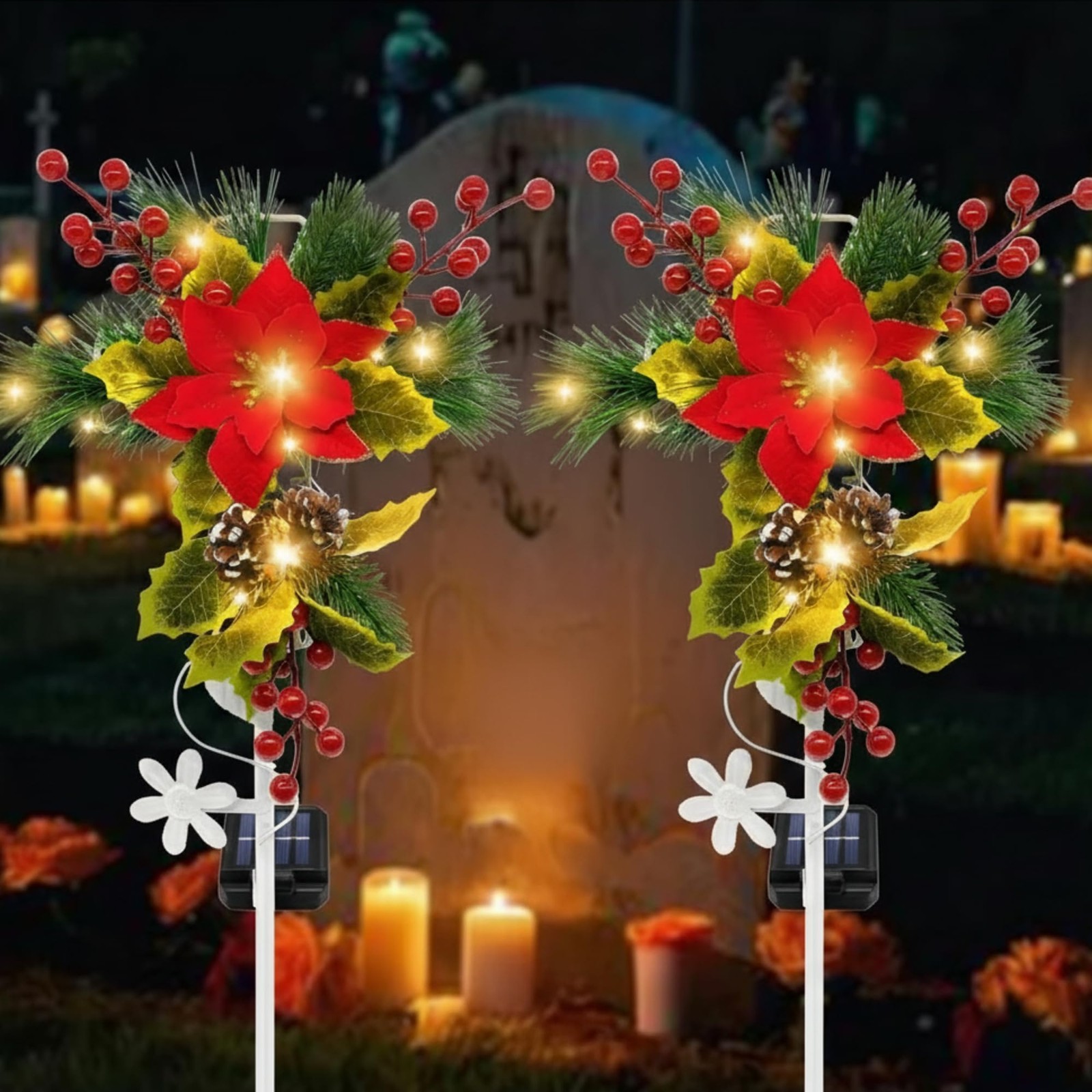 4 Pcs Solar Christmas Decorations Outdoor 33” Solar Poinsettia Stake Lights …