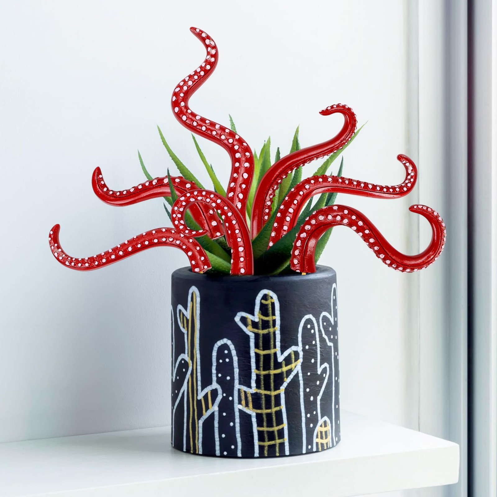 7Pcs Octopus Tentacle Plant Stakes Glow in The Dark Resin Luminescent at Nigh…