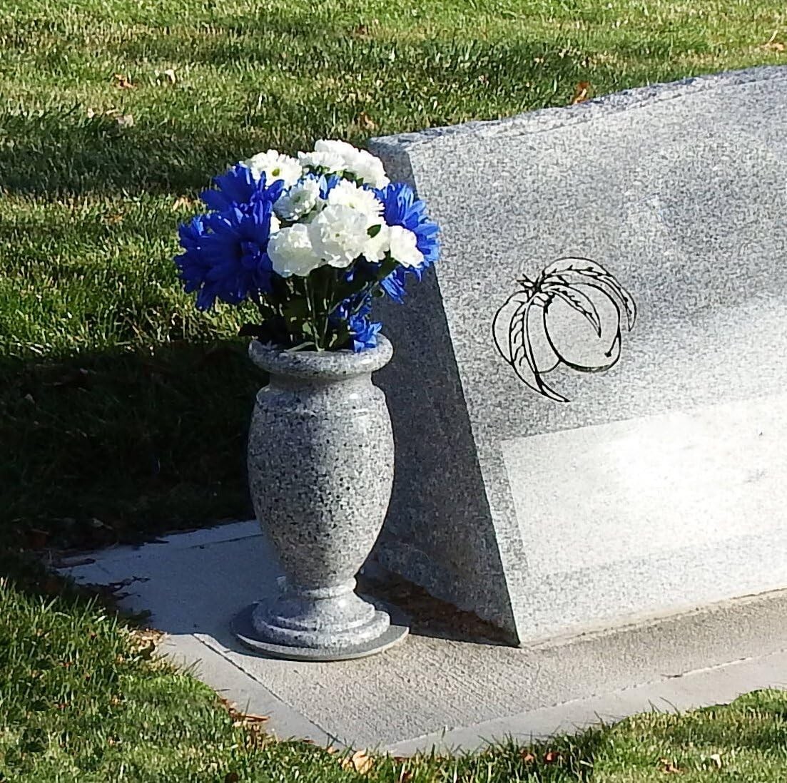 Indestructible Grey Granite Cemetery Vase with Metal Spike – Made in the USA