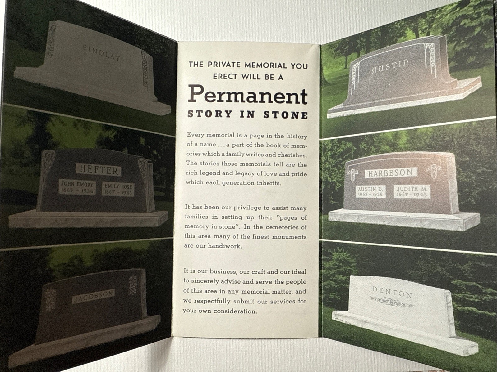 Fremont Monumental Company Ohio Monuments Funeral 1950s Cemetery Vtg Brochure
