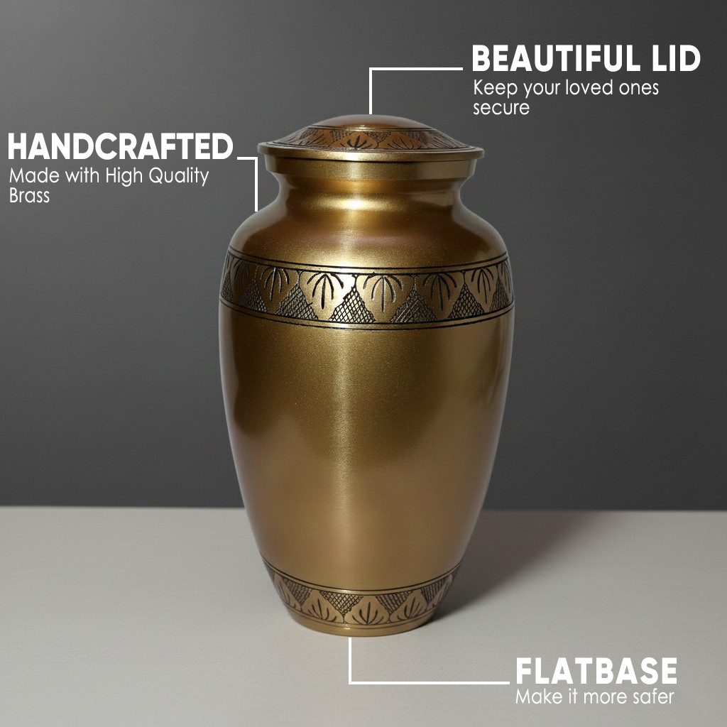 Large Solid Brass Cremation Urn for Human Ashes Handcrafted Funeral Memorial Urn