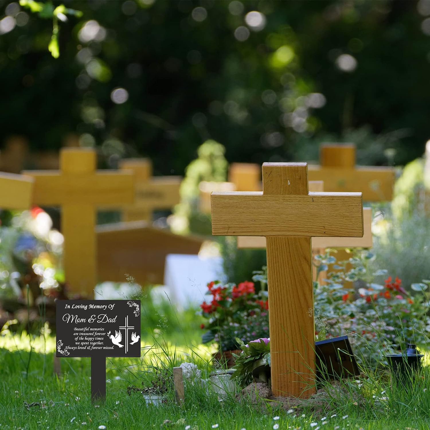 Memorial Garden Stake Dad Cemetery Decoration Temporary Grave Marker | Mom and D