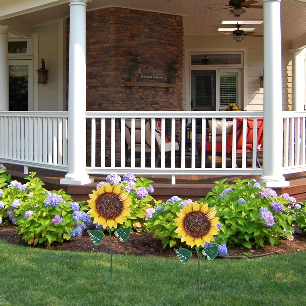 Garden Decor for Outside, 2 Pack Sunflower Decorative Garden Stakes for Sprin…