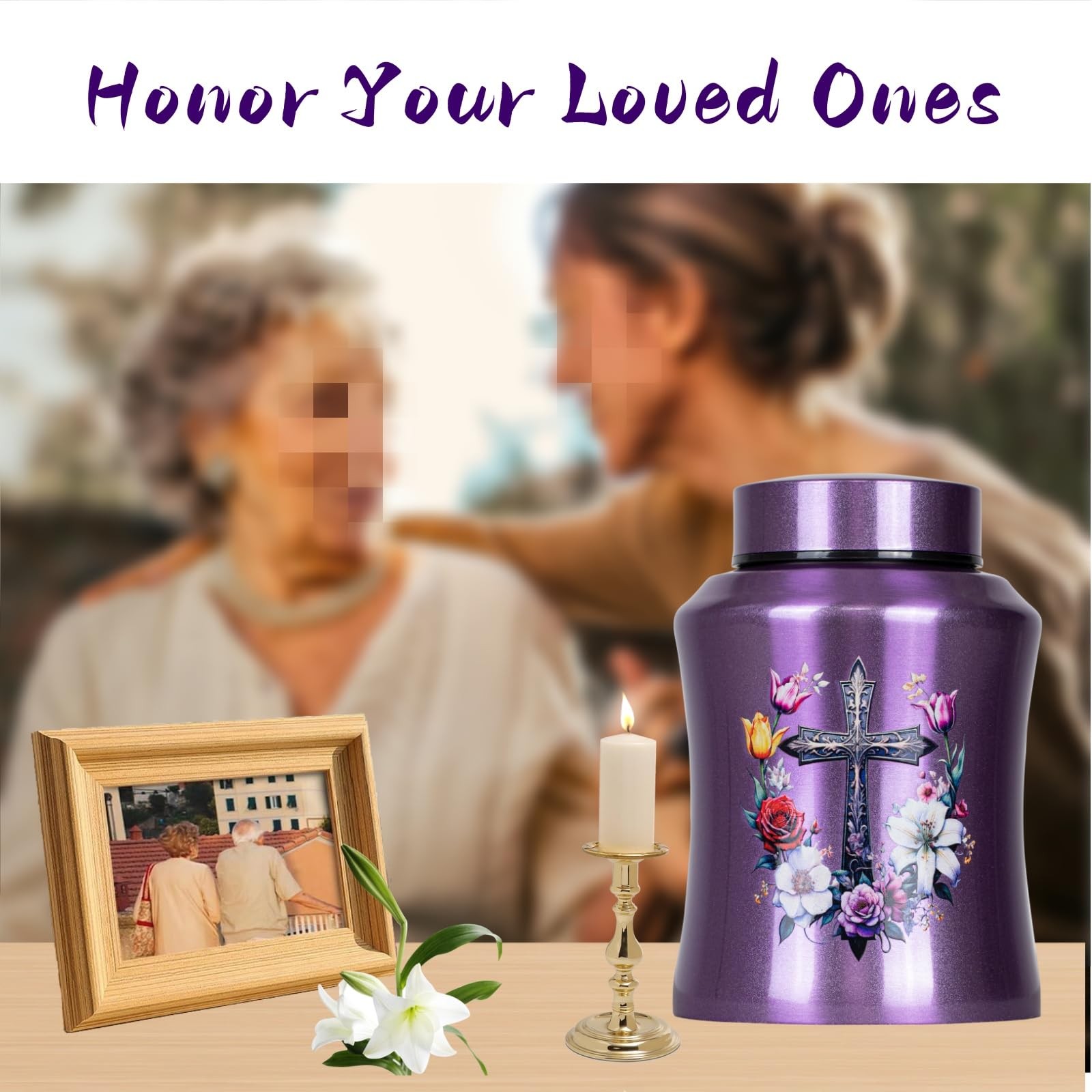 Purple Cross Urns for Ashes Women Up to 140 LBS, Cross,