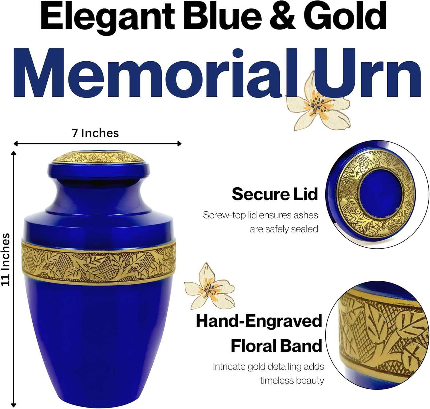 Urns for Human Ashes Adult Female and Male 200+ Cubic Inches, Decorative Burial