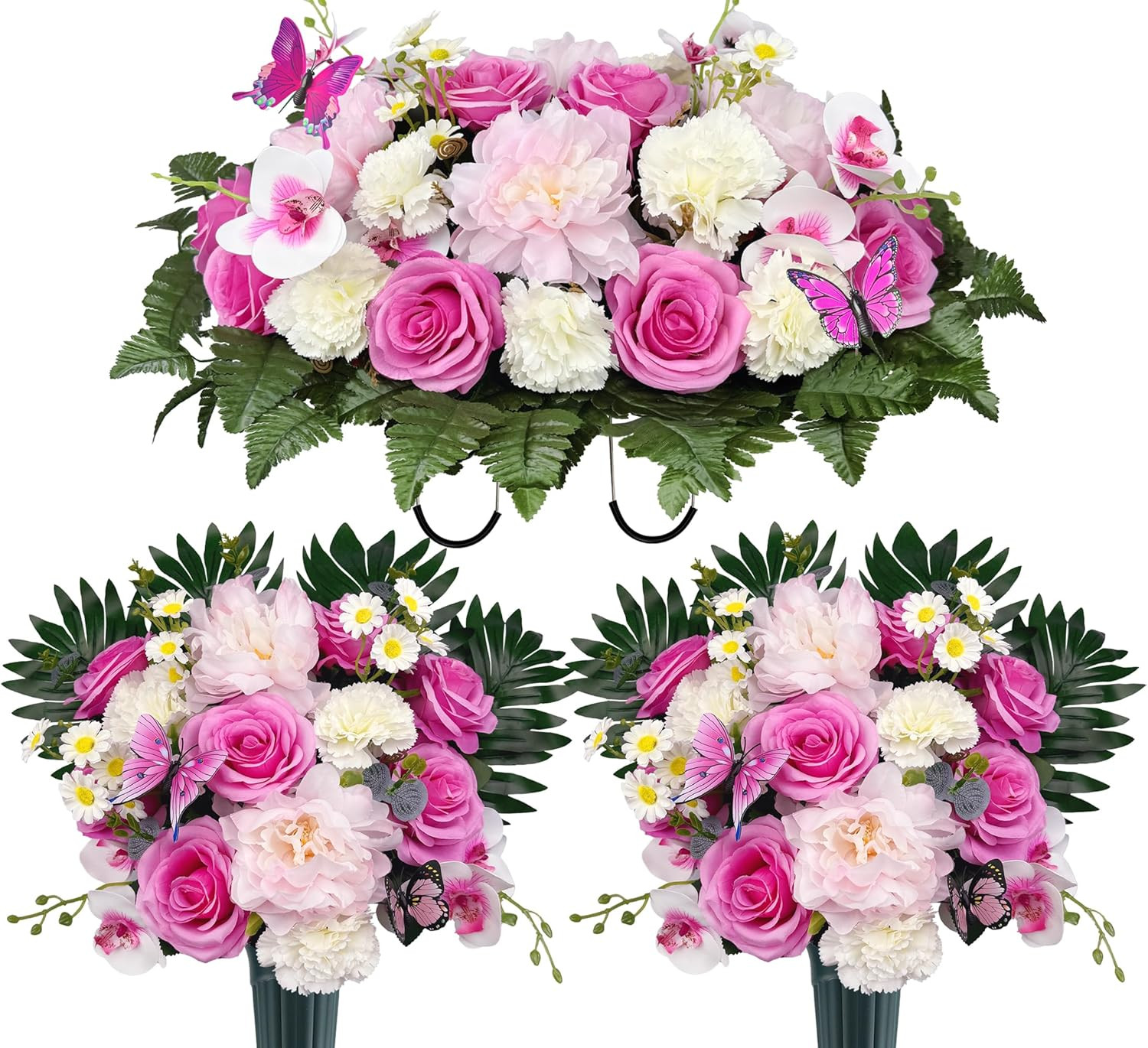 Silk Cemetery Flowers for Graveside Decor – Long-Lasting Pink/White Arrangement