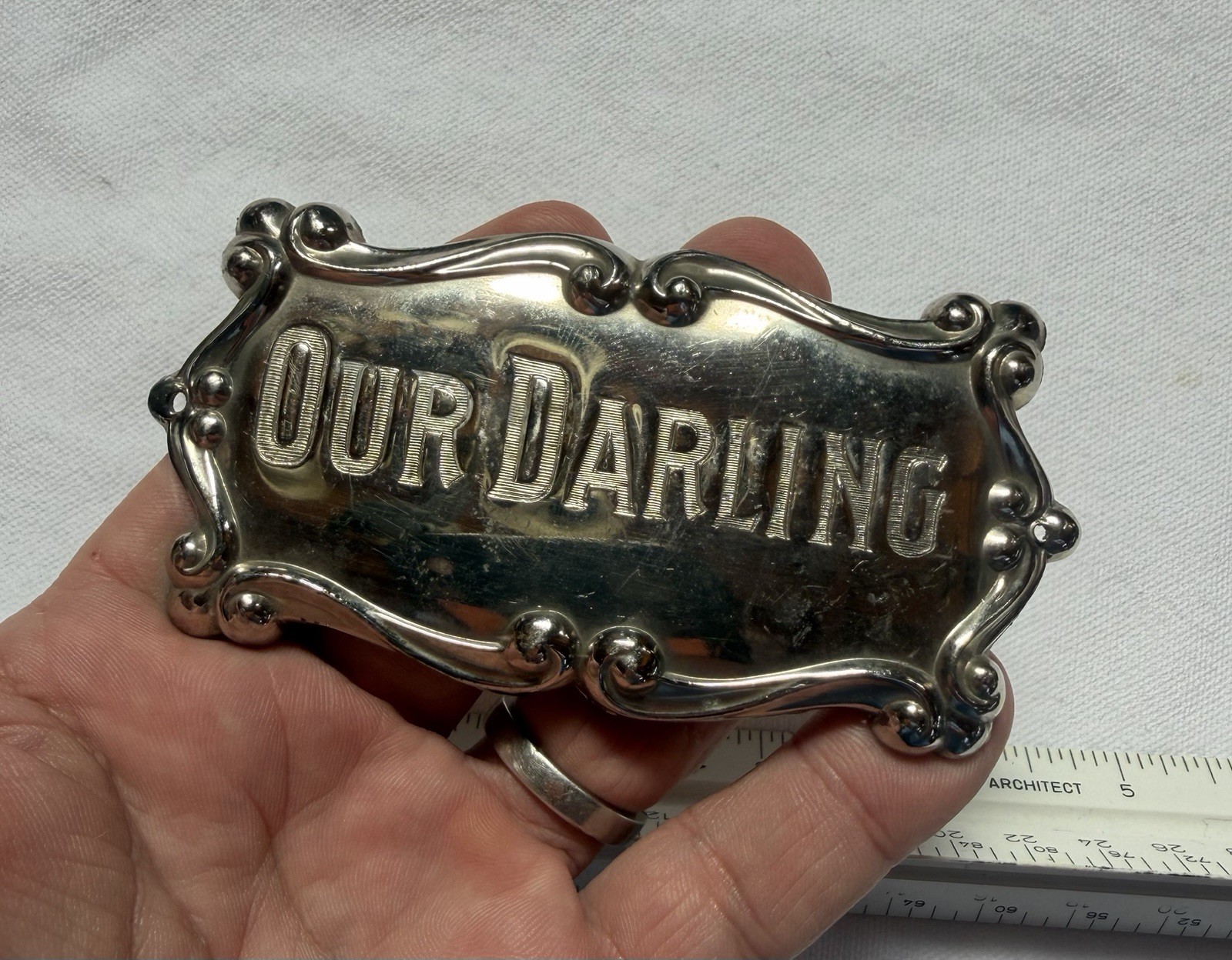 Vintage Funeral Plaque ‘OUR DARLING’ Memorial Casket Sign Coffin Plate Mourning