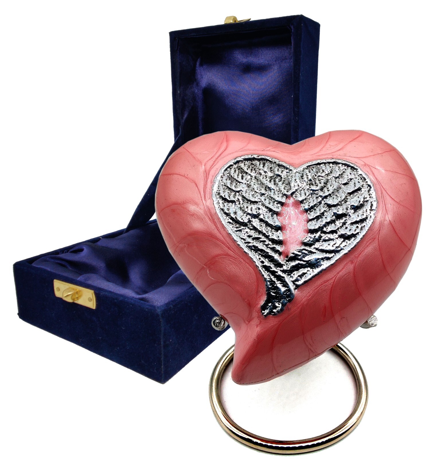 Heart Cremation PINK Urn for Human Ashes Adult | Funeral Decorative Angel Wings