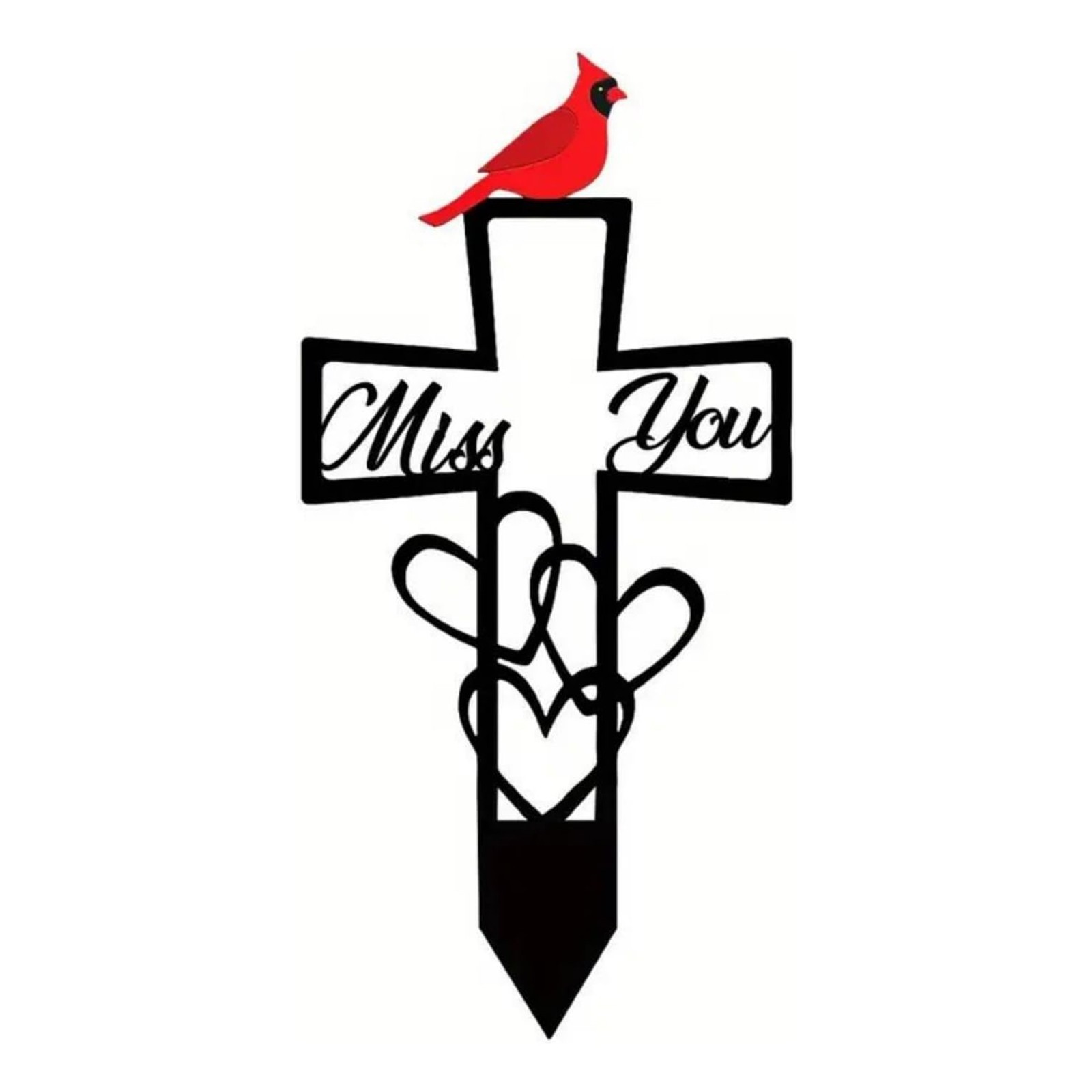 Memorial Cardinal Plaque Stake, Cross Garden Cemetery Remembrance Grave Decor