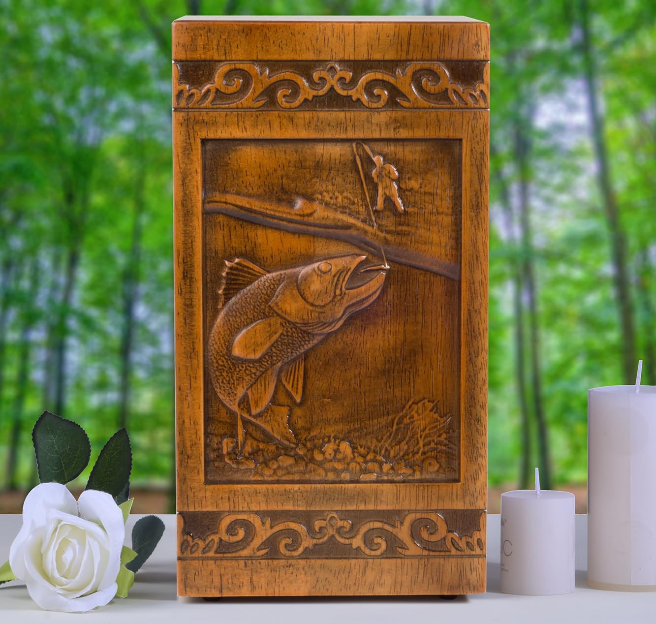 Wooden Cremation Urn for Human Ashes, Adult, Male/Female, Large, Design, 250 Lbs