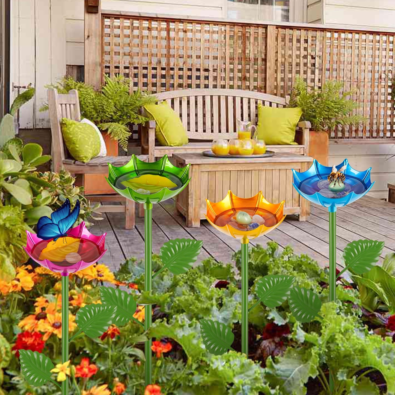 Retyion Bee Watering Station | 4 Pack Butterfly Feeder for Outside | Metal De…