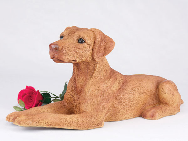 Large 190 Cubic Inches Red & Tan Doberman Pinscher Resin Urn, Ears Down