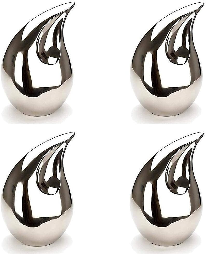 4 Pcs Unique Silver Teardrop Keepsake Urns for Ashes – 3 Inch Size