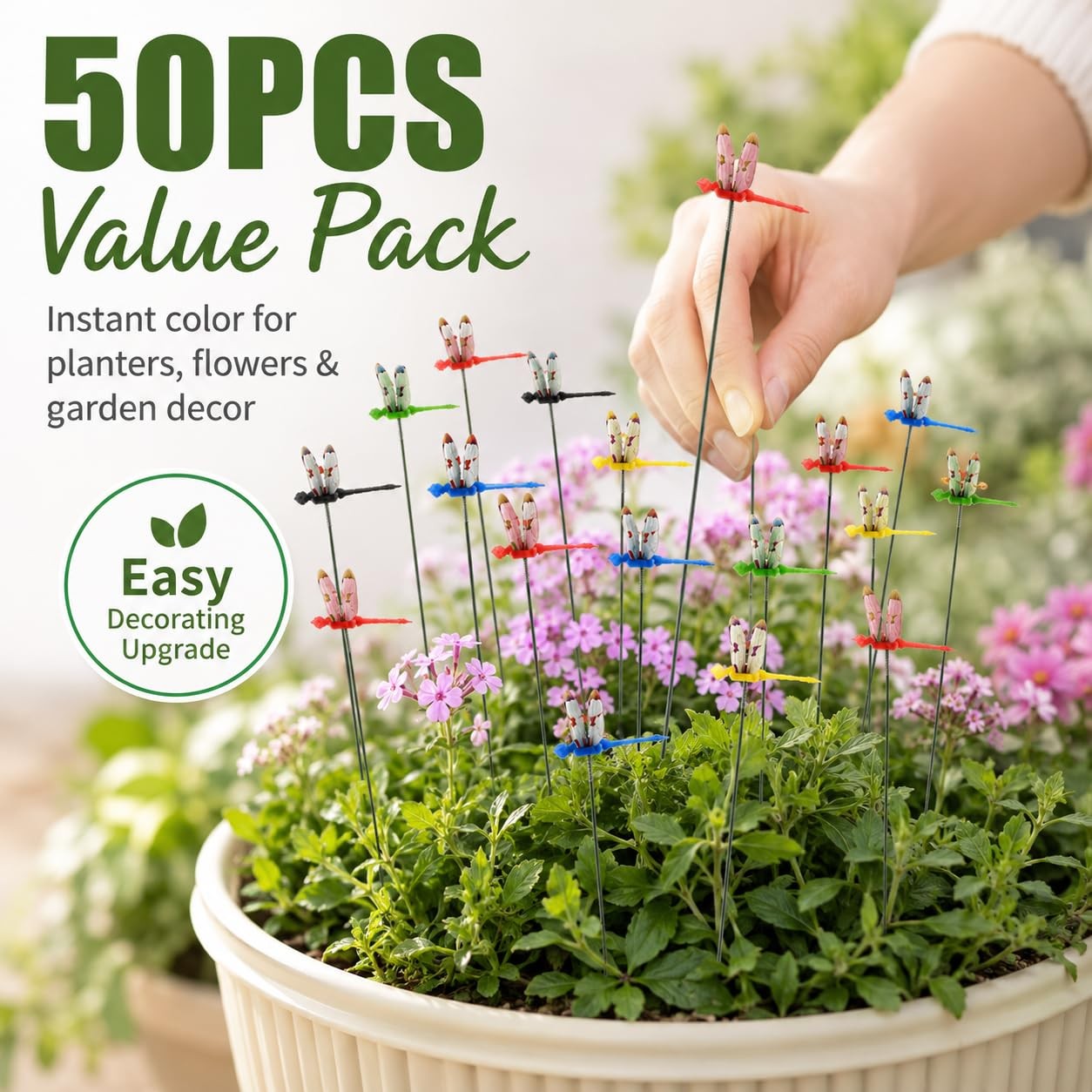 50Pcs 3D Dragonfly Garden Stakes Decorations Plastic Dragonflies Stakes for G…
