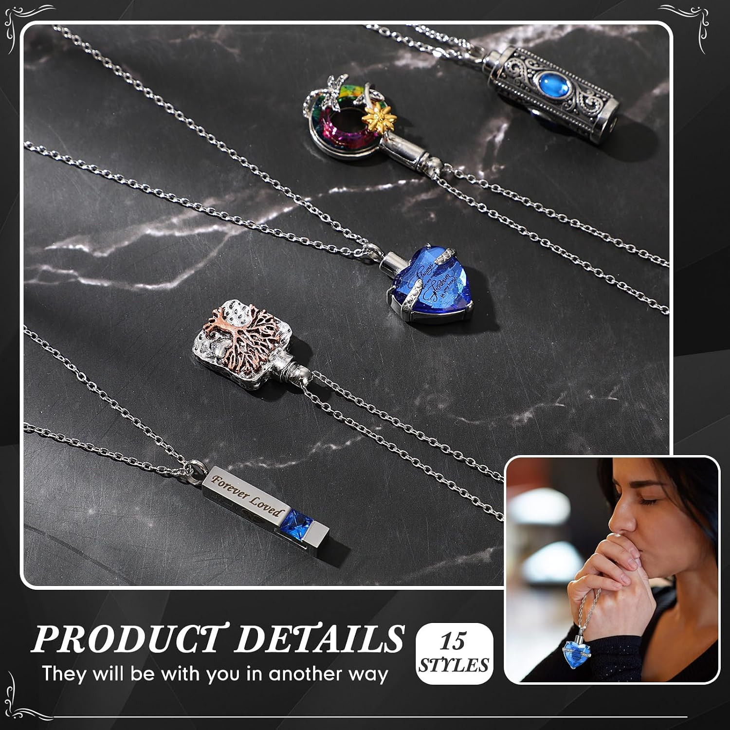 15 Pcs Urn Necklace for Ashes Women Keepsake Cremation Jewelry Stainless Steel C