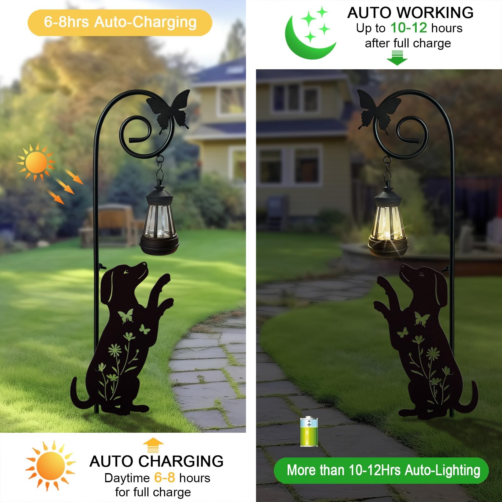 Metal Dog Stake with Solar Lights Outdoor Decorative,Beagle Lawn Ornaments,Wo…