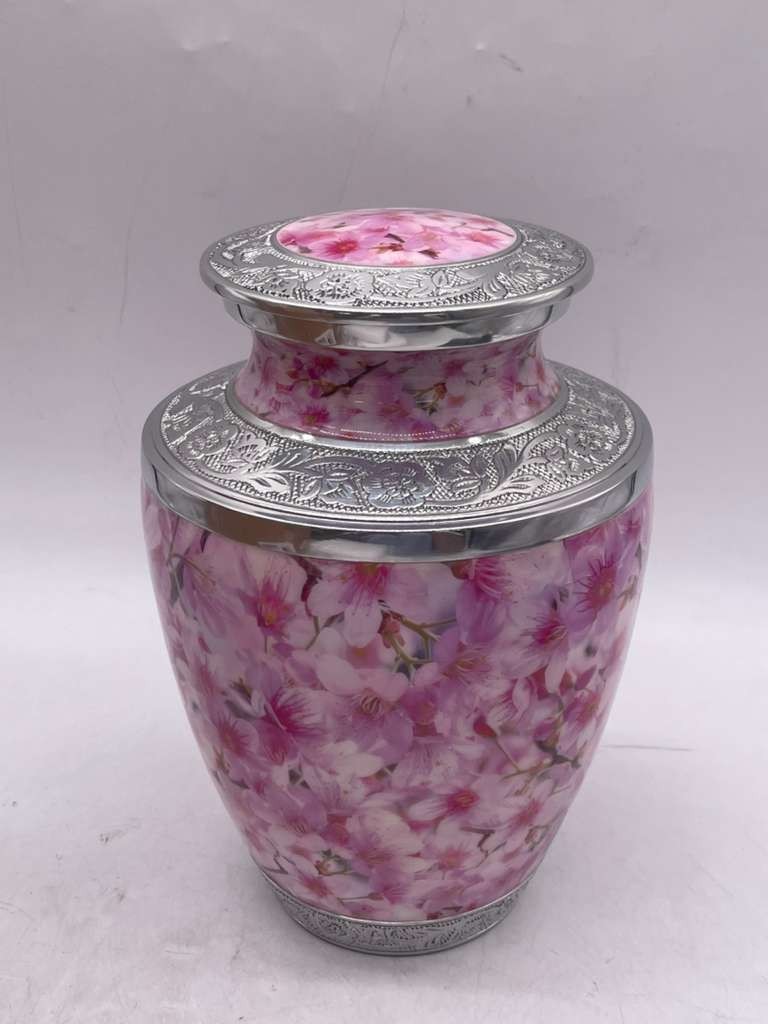 Pink Cherry Blossom Cremation Urn Large Adult Memorial Ashes Urn w/ Bag – OB
