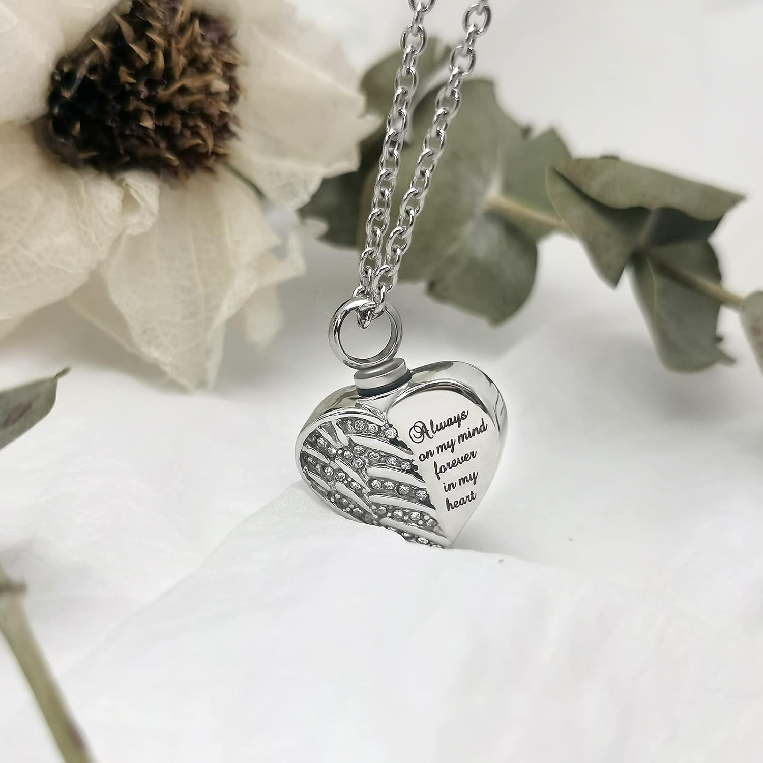 Guardian Angel Wings Cremation Jewelry for Ashes Heart Crystal Urn Necklaces for