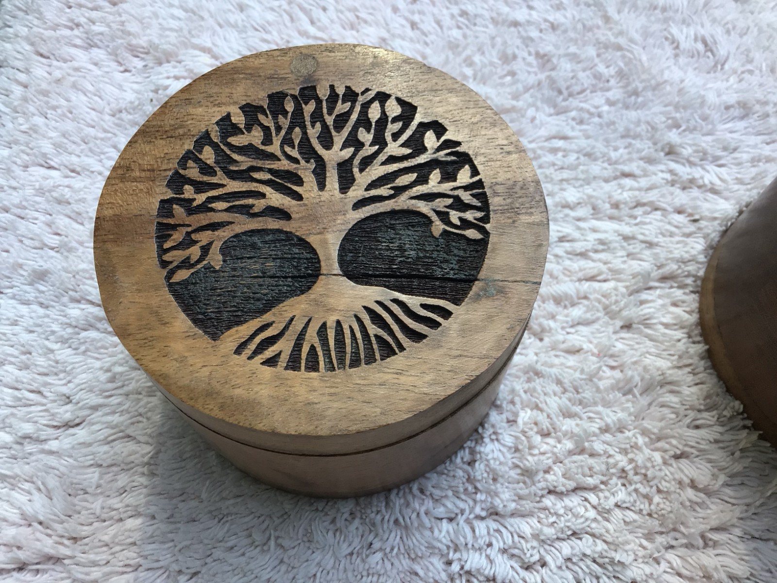 2 Samhita Handmade Acacia Wood Urns for Human Ashes, Tree of Life