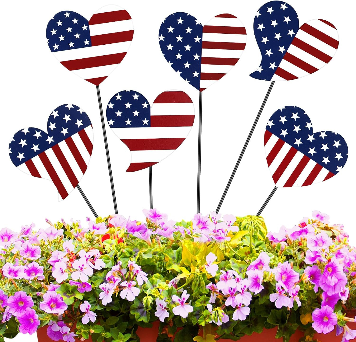 6 Pcs 12″ H Patriotic Yard Decor 4Th of July Outdoor Decor Red White Blue Heart