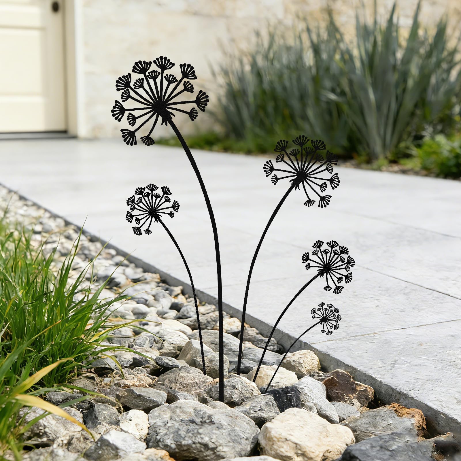 Black Dandelion Garden Stakes 5 Pack Metal Yard Art Outdoor Decor Lawn Planters