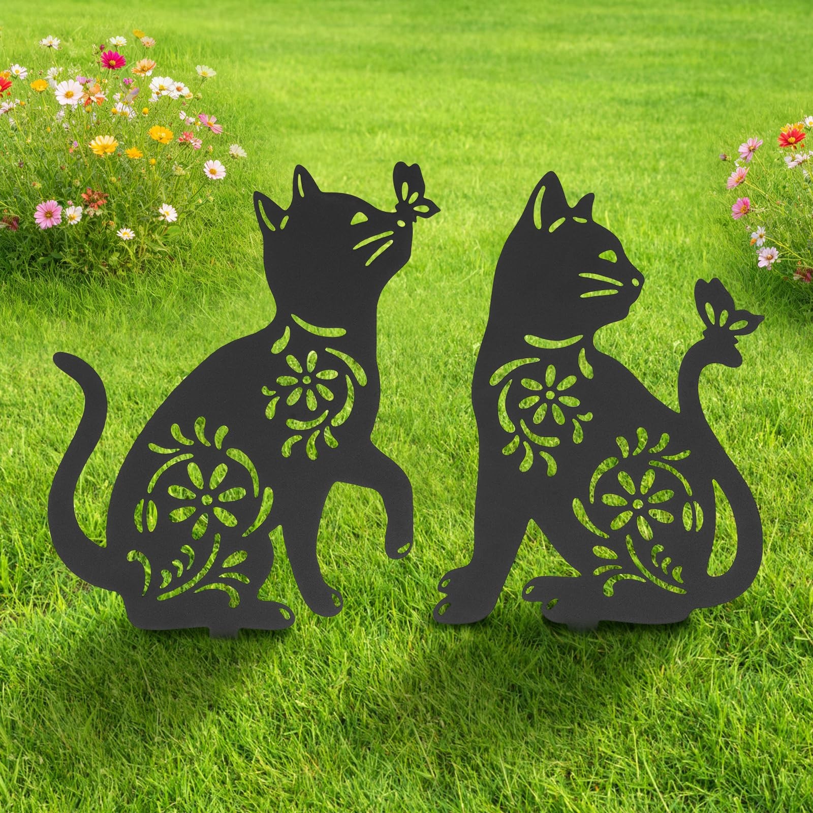 Cat Metal Decorative Garden Stakes, Rust Proof Cat Metal Black Silhouette Dec…