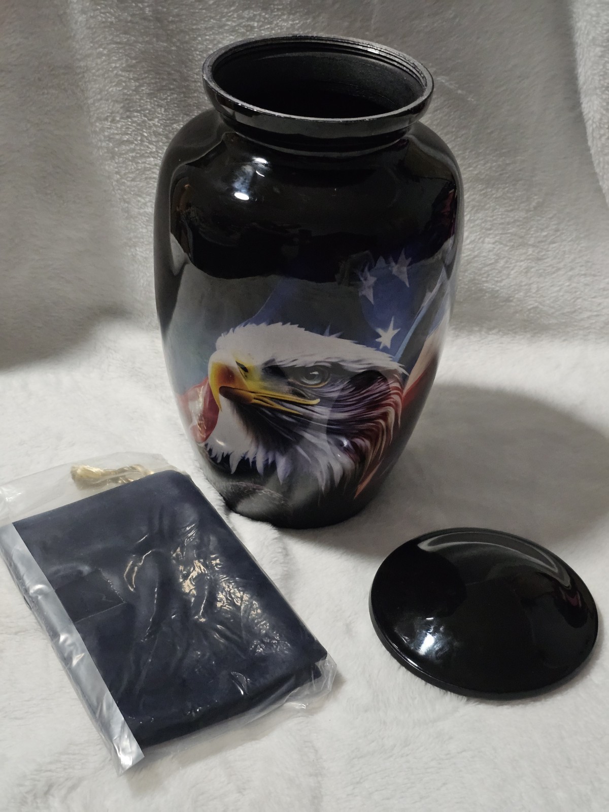 Black Urn with Eagle and Flag, with Bag