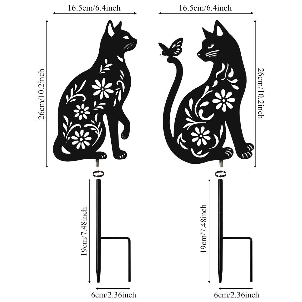 Black Cat Garden Stakes Unique Outdoor Decor & Gifts for Cat Lovers 2 PCs
