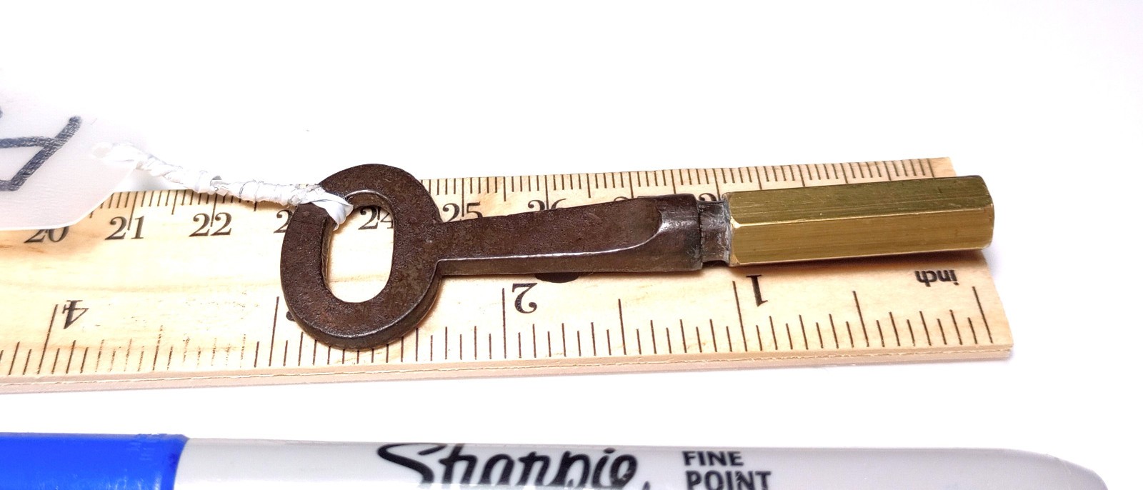Small Cast Iron and Brass Casket Key / Pocket Coffin Key