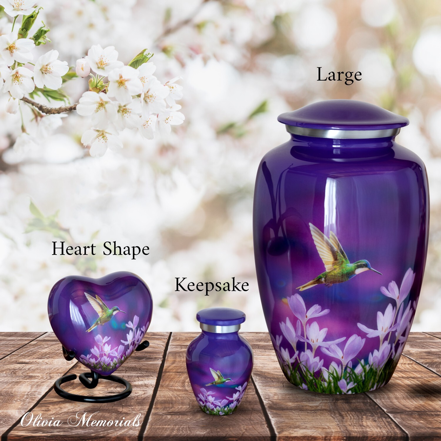 Purple Urn for Human Ashes Adult | Hummingbird Funeral Decorative Cremation Urns